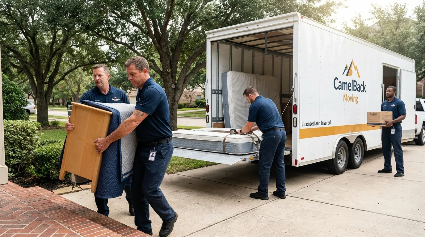 Crew loading residential truck for cross-state move from Sonora, CA