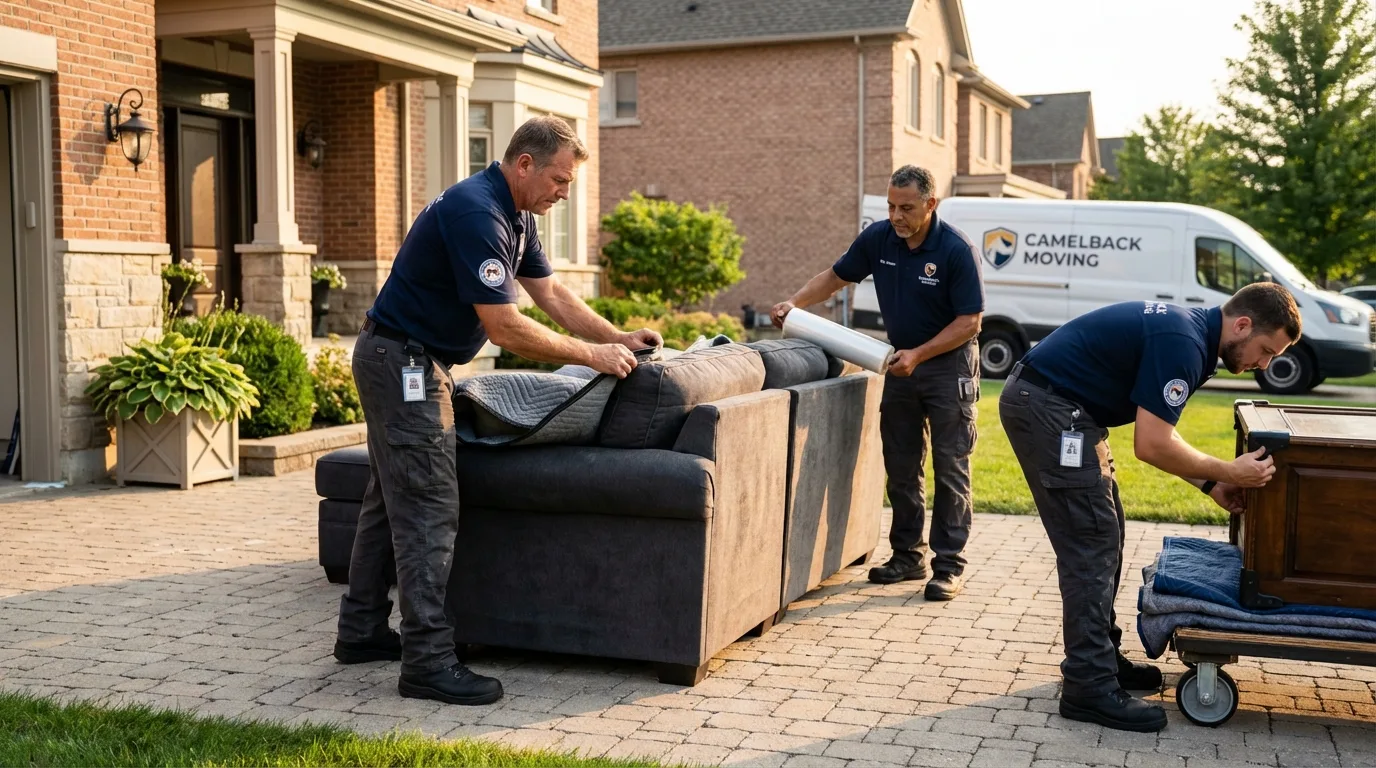 Large estate moving crew wrapping furniture in Sonora, CA