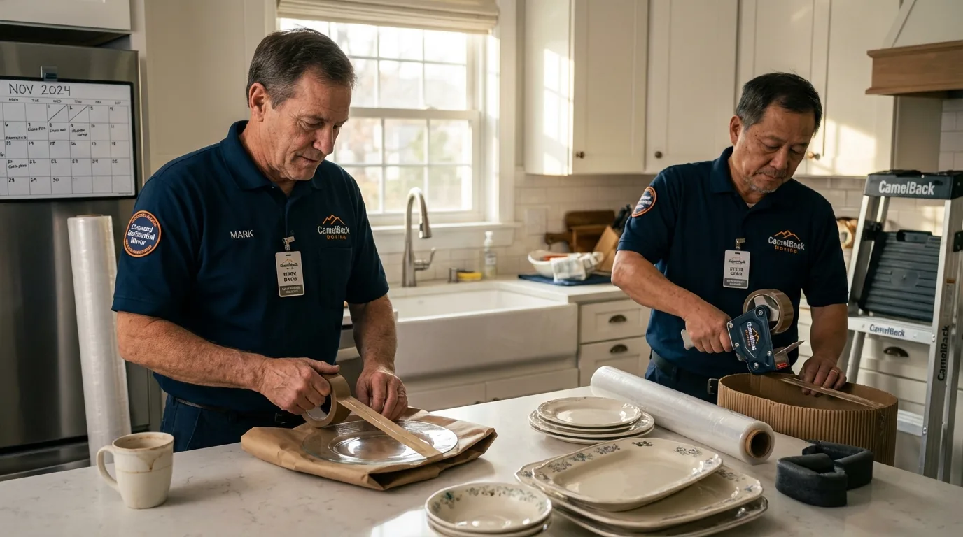 Professional crew packing kitchen dishware in Sonora, CA